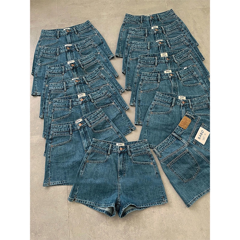 Quần Short Denim Mỏng Lưng Cao Dáng Chữ A Ống Rộng Xẻ Tà Phong Cách Châu Âu Thời Trang Mùa Hè Hàng Mới Cho Nữ