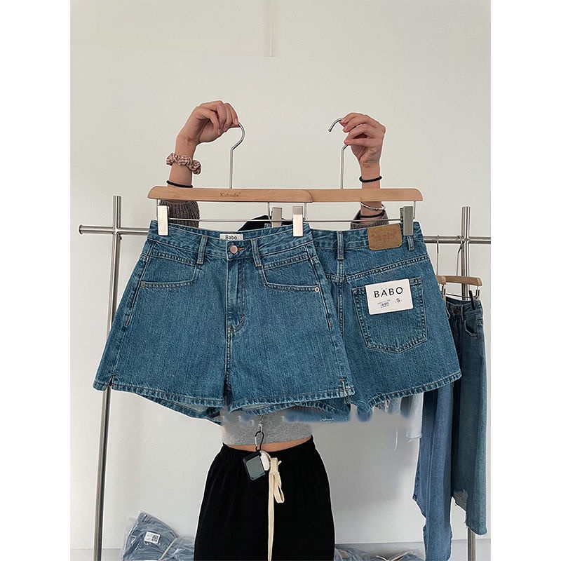 Quần Short Denim Mỏng Lưng Cao Dáng Chữ A Ống Rộng Xẻ Tà Phong Cách Châu Âu Thời Trang Mùa Hè Hàng Mới Cho Nữ