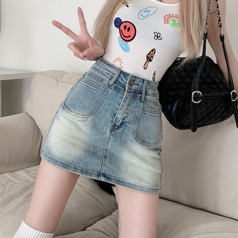 Chân Váy Jean Ngắn Co Giãn Chống Chói Màu Sắc Tươi Sáng Phong Cách Cổ Điển Thời Trang Mùa Hè Cho Nữ