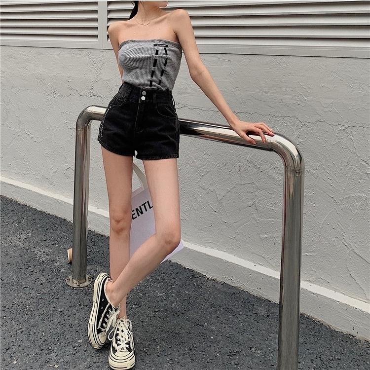 Quần Short Denim Màu Đen Lưng Cao Dáng Chữ a Ống Rộng Thời Trang Mùa Hè Cho Nữ Có Size Lớn