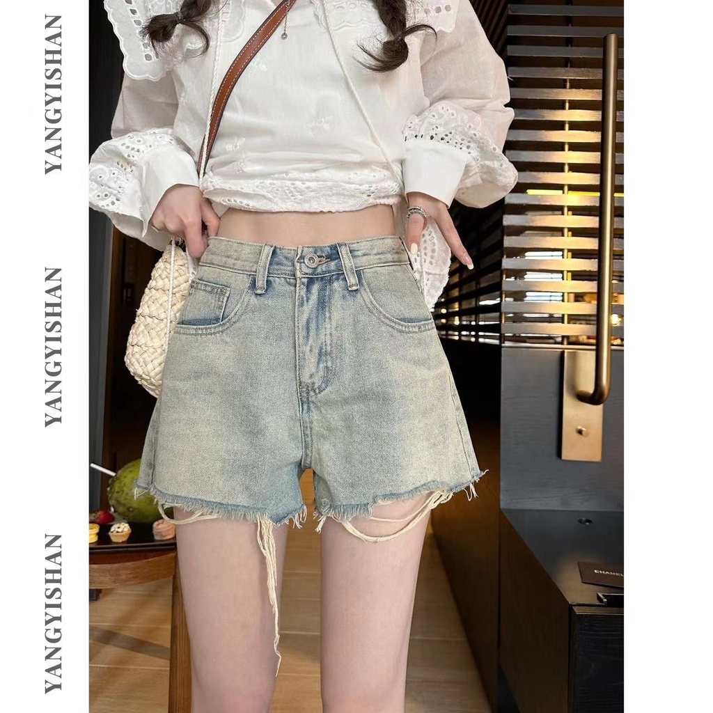 Jiashucheng Quần Short Denim Có Túi Phối Màu Tương Phản Dễ Phối Đồ Thời Trang Mùa Hè Cho Nữ