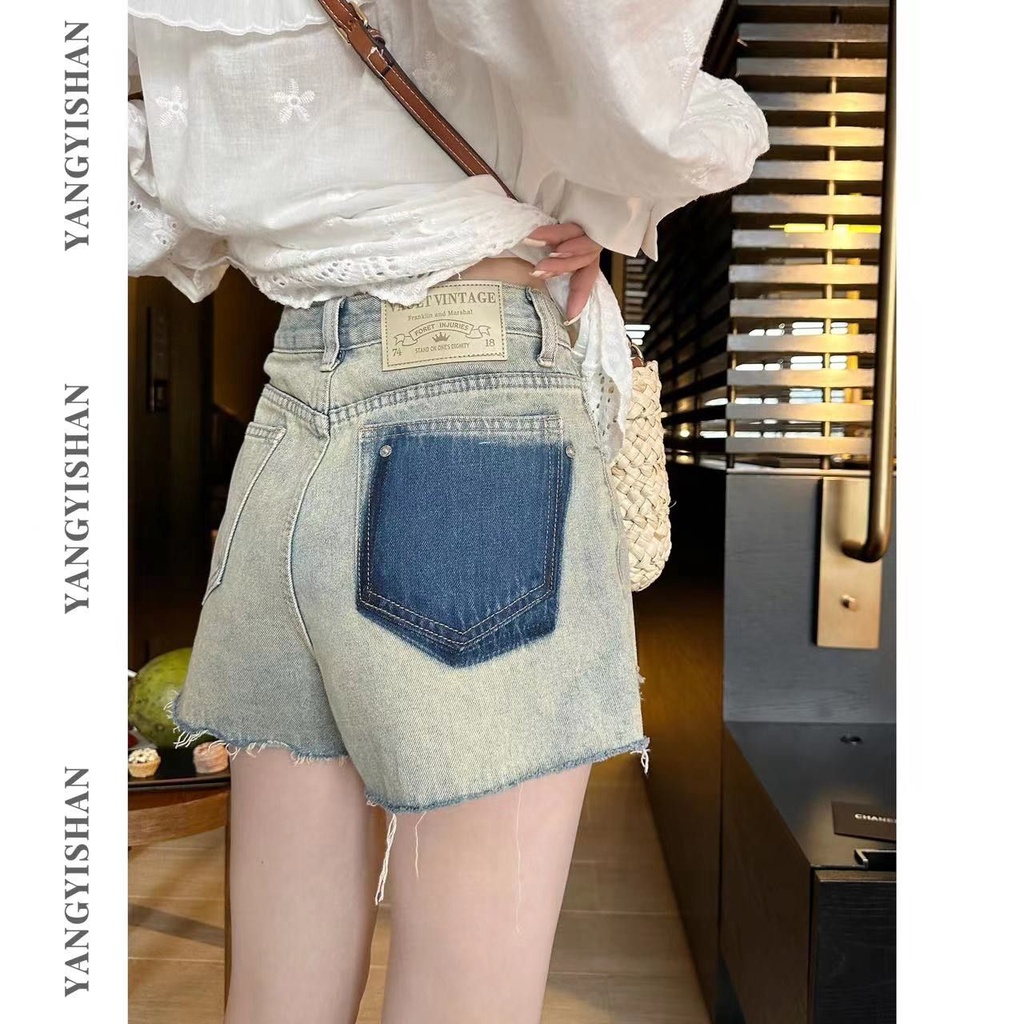 Jiashucheng Quần Short Denim Có Túi Phối Màu Tương Phản Dễ Phối Đồ Thời Trang Mùa Hè Cho Nữ