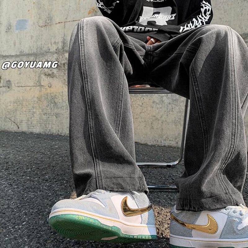 Jiashucheng Quần Jean Ống Rộng Màu Gradient Phong Cách Retro Mỹ Thời Trang Xuân Thu Cho Nữ