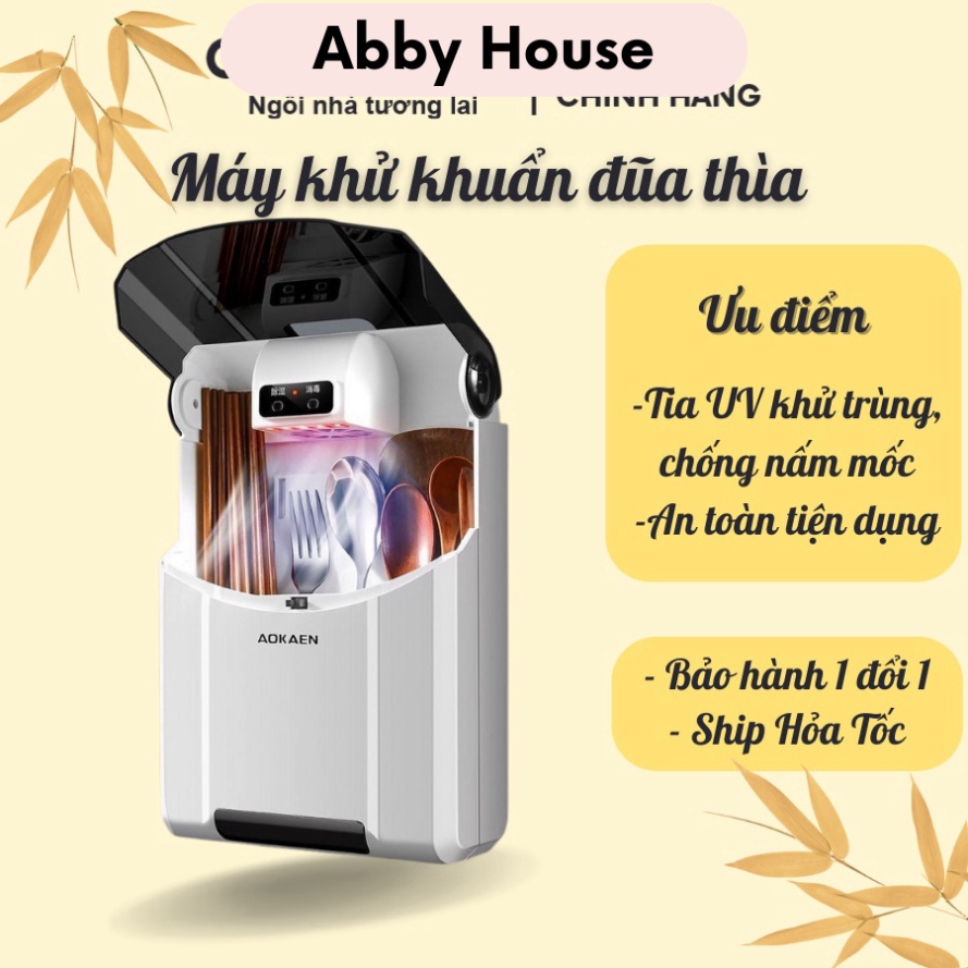 Máy sấy đũa, thìa cao cấp khử khuẩn bằng tia UV - hộp hút ấm thông minh chống nấm mốc tiện dụng cho nhà bếp Abby house
