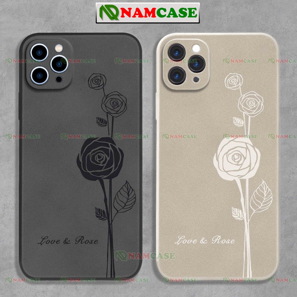 Ốp lưng iphone hoa hồng cạnh vuông chống sốc bảo vệ camera silicon mềm dẻo ip 6/6s/7/8/X/XS/11/12/13/14 Pro Plus Max