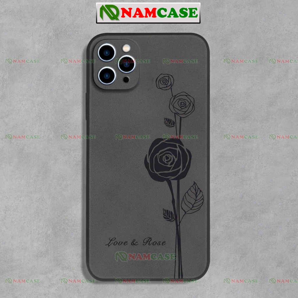 Ốp lưng iphone hoa hồng cạnh vuông chống sốc bảo vệ camera silicon mềm dẻo ip 6/6s/7/8/X/XS/11/12/13/14 Pro Plus Max