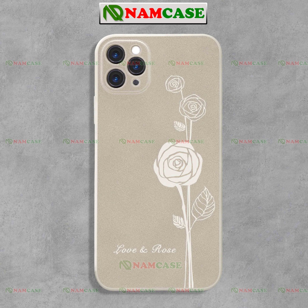 Ốp lưng iphone hoa hồng cạnh vuông chống sốc bảo vệ camera silicon mềm dẻo ip 6/6s/7/8/X/XS/11/12/13/14 Pro Plus Max