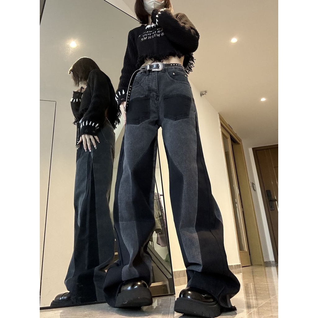 Jiashucheng Quần Jean Ống Rộng Dáng Suông Không Đồng Đều Cao Cấp Phong Cách Đường Phố Mỹ Mùa Hè Cho Nữ