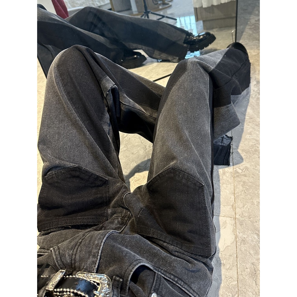 Jiashucheng Quần Jean Ống Rộng Dáng Suông Không Đồng Đều Cao Cấp Phong Cách Đường Phố Mỹ Mùa Hè Cho Nữ