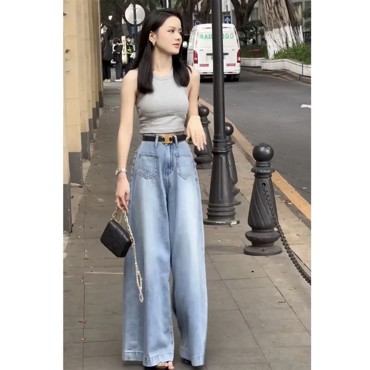 Jiashucheng Chân Váy Jean Lưng Cao Dáng Ôm Màu Sáng Phong Cách Hàn Quốc Thời Trang Mùa Hè Cho Nữ