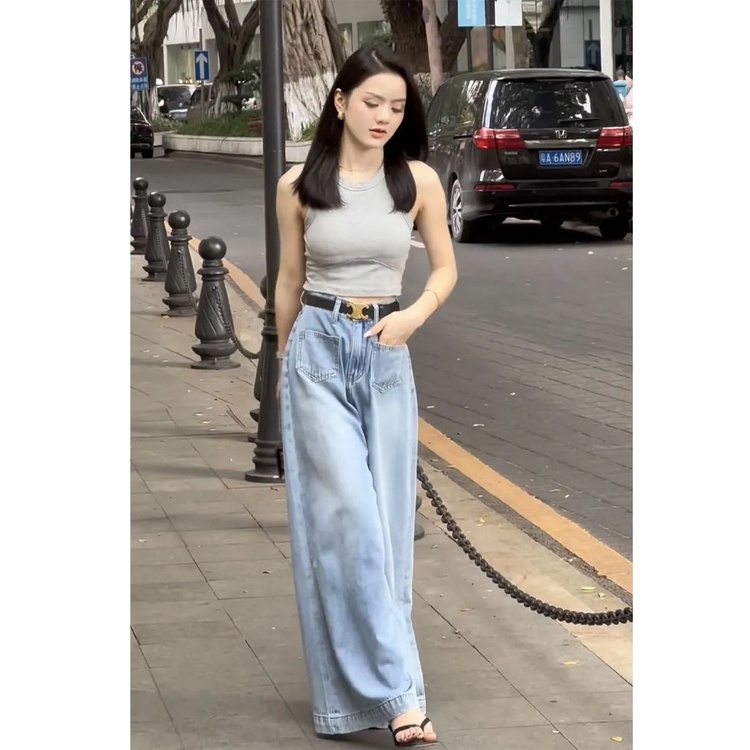 Jiashucheng Chân Váy Jean Lưng Cao Dáng Ôm Màu Sáng Phong Cách Hàn Quốc Thời Trang Mùa Hè Cho Nữ