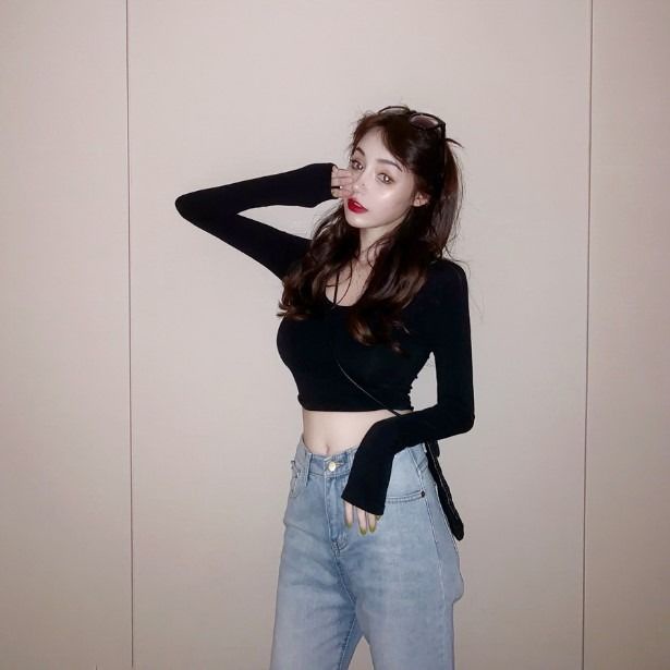 Jiashucheng Áo Thun Tay Dài Dáng Ôm Ngắn Thời Trang Xuân Thu Kiểu Mới