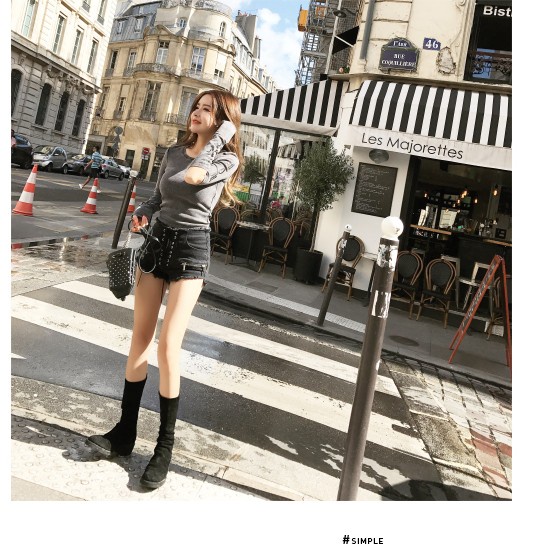 Áo Thun Tay Dài Dáng Ôm In Chữ Phối Rách Thời Trang Xuân Thu Mới