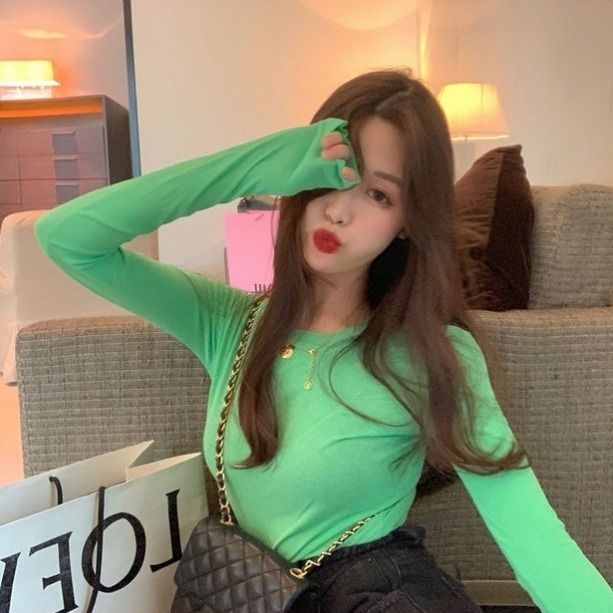 Jiashucheng Áo Thun Tay Dài Dáng Ôm Màu Kẹo Phong Cách Hàn Quốc Dễ Phối Đồ