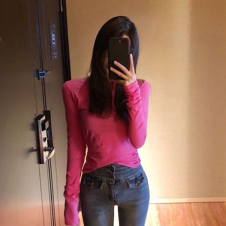 Jiashucheng Áo Thun Tay Dài Dáng Ôm Màu Kẹo Phong Cách Hàn Quốc Dễ Phối Đồ