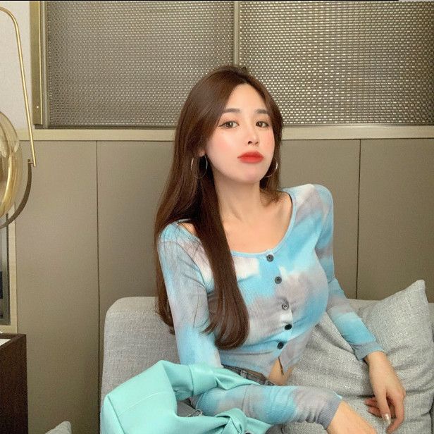 Áo Thun Tay Dài Dệt Kim Nhuộm Màu Dáng Ôm Thời Trang Mùa Thu Cho Nữ