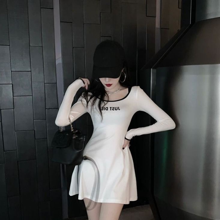 Jiashucheng Đầm Dáng Ôm Lưng Cao Màu Sắc Phong Cách Hàn Quốc Thời Trang Xuân Thu Cho Nữ