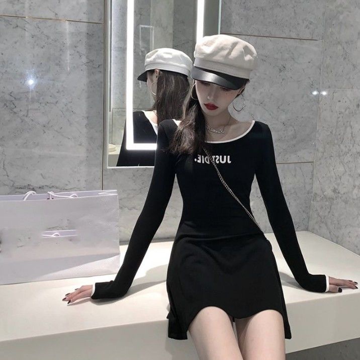 Jiashucheng Đầm Dáng Ôm Lưng Cao Màu Sắc Phong Cách Hàn Quốc Thời Trang Xuân Thu Cho Nữ