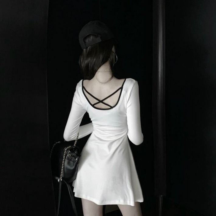 Jiashucheng Đầm Dáng Ôm Lưng Cao Màu Sắc Phong Cách Hàn Quốc Thời Trang Xuân Thu Cho Nữ