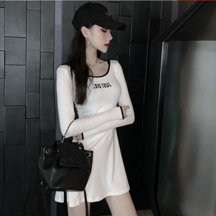 Jiashucheng Đầm Dáng Ôm Lưng Cao Màu Sắc Phong Cách Hàn Quốc Thời Trang Xuân Thu Cho Nữ