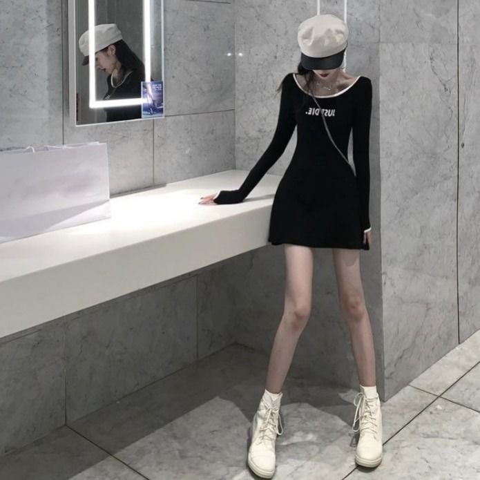 Jiashucheng Đầm Dáng Ôm Lưng Cao Màu Sắc Phong Cách Hàn Quốc Thời Trang Xuân Thu Cho Nữ