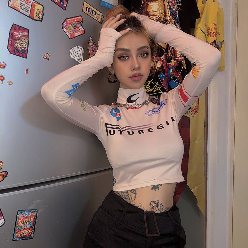 Áo Thun Tay Dài Cổ Cao Ôm Dáng Phong Cách Âu Mỹ Thời Trang Thu Đông Cho Nữ