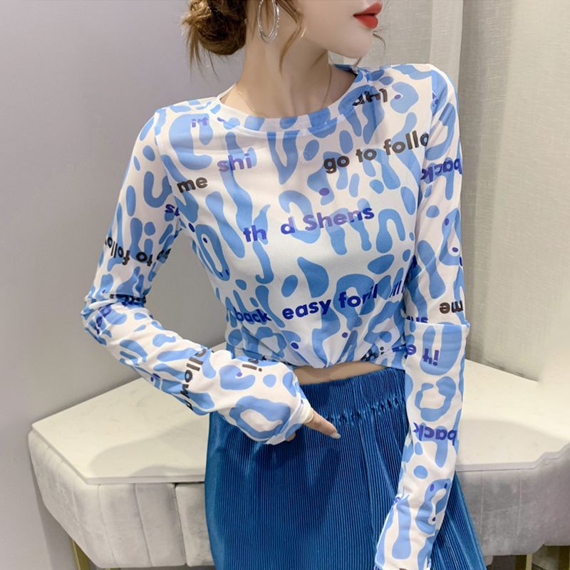 Áo Thun Tay Dài In Chữ Dáng Ôm Thời Trang Mùa Hè Thu Cho Nữ Có Size Lớn