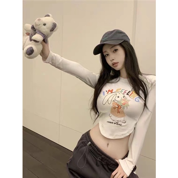 Áo Thun Lửng Tay Dài In Họa Tiết Thời Trang Quyến Rũ Cho Nữ