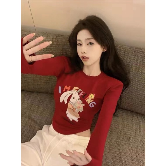 Áo Thun Lửng Tay Dài In Họa Tiết Thời Trang Quyến Rũ Cho Nữ