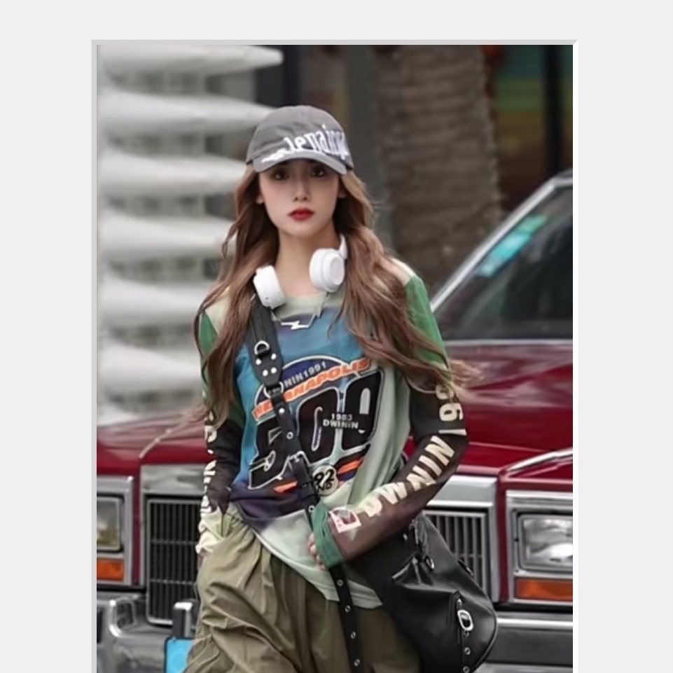 Jiashucheng Áo Chống Nắng Dáng Rộng Cổ Tròn In Chữ Có Size Lớn Phong Cách Châu Âu Cho Nữ