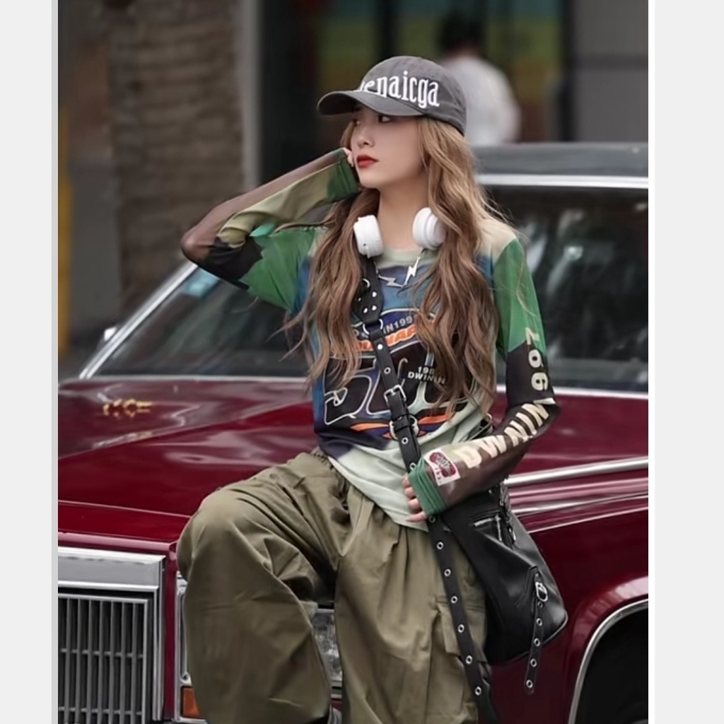 Jiashucheng Áo Chống Nắng Dáng Rộng Cổ Tròn In Chữ Có Size Lớn Phong Cách Châu Âu Cho Nữ