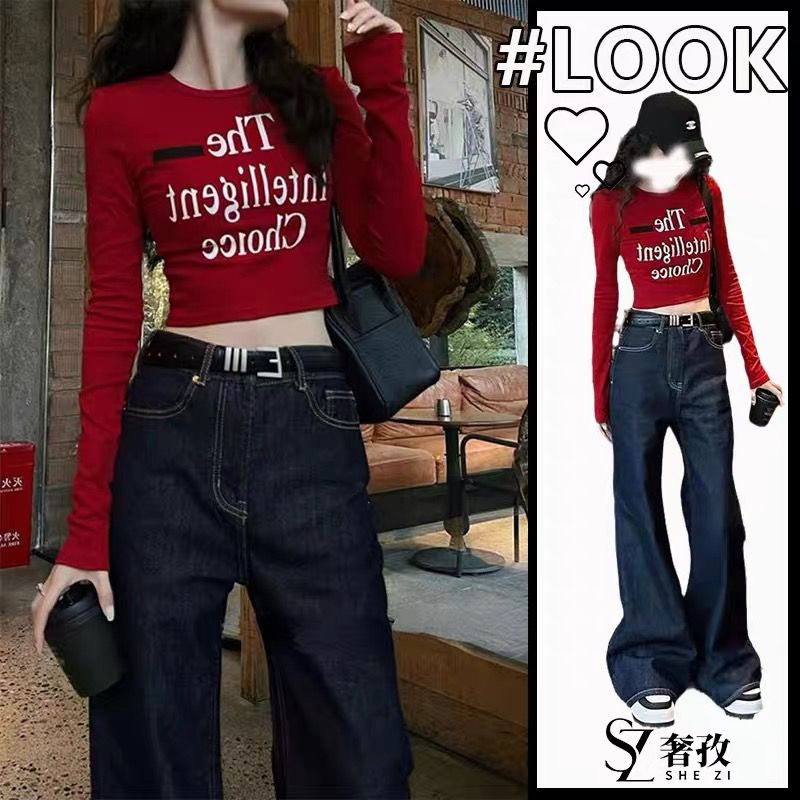 Jiashucheng Áo Thun Tay Dài In Chữ Phong Cách Phương Tây Thời Trang Mùa Xuân Mới Cho Nữ