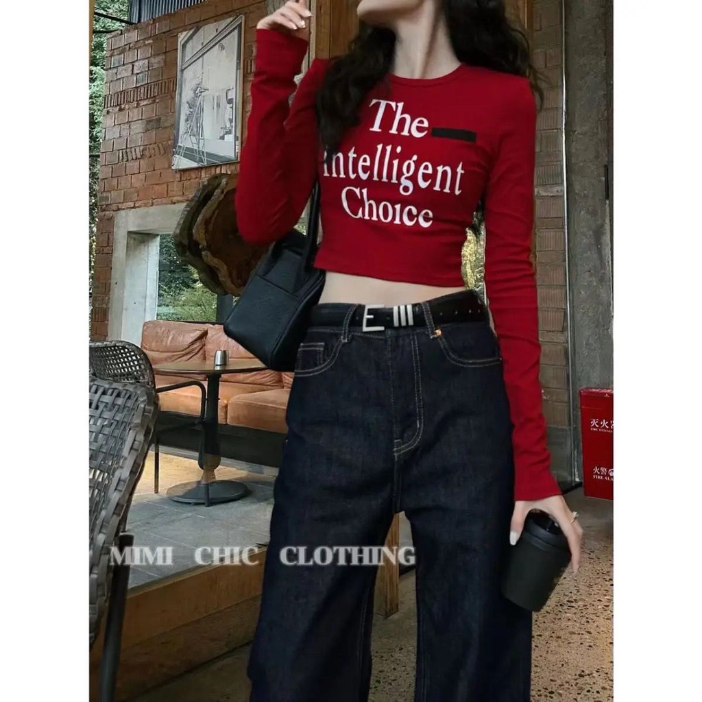 Jiashucheng Áo Thun Tay Dài In Chữ Phong Cách Phương Tây Thời Trang Mùa Xuân Mới Cho Nữ