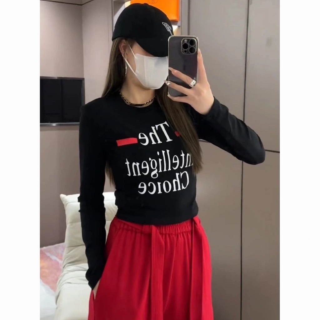 Jiashucheng Áo Thun Tay Dài In Chữ Phong Cách Phương Tây Thời Trang Mùa Xuân Mới Cho Nữ