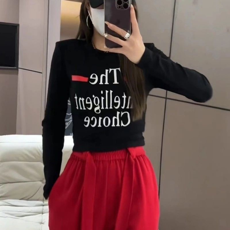 Jiashucheng Áo Thun Tay Dài In Chữ Phong Cách Phương Tây Thời Trang Mùa Xuân Mới Cho Nữ
