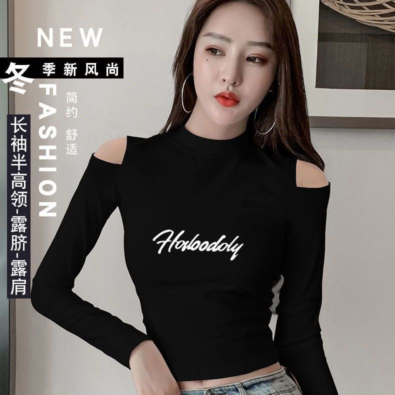 Jiashucheng Áo Thun Tay Dài Dáng Ôm Ngắn Hở Rốn Phong Cách Mới Quyến Rũ Cho Nữ