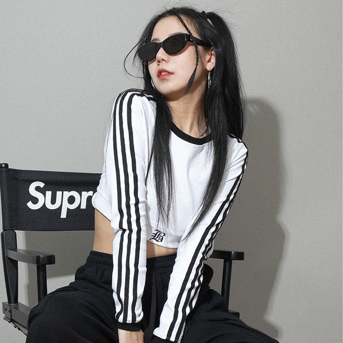 Jiashucheng Áo Croptop Trắng Dáng Ôm Ngắn Phối Màu Tương Phản Dễ Phối Đồ