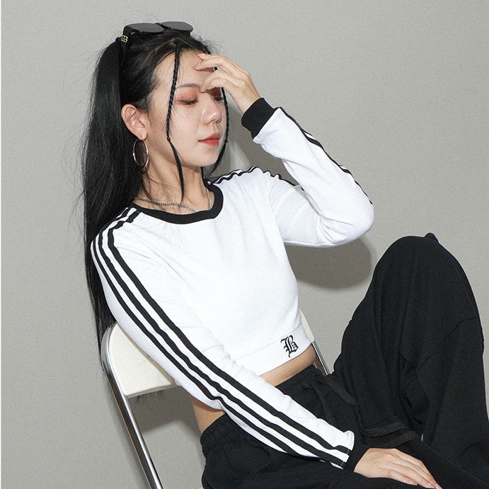 Jiashucheng Áo Croptop Trắng Dáng Ôm Ngắn Phối Màu Tương Phản Dễ Phối Đồ