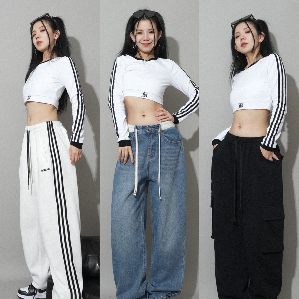 Jiashucheng Áo Croptop Trắng Dáng Ôm Ngắn Phối Màu Tương Phản Dễ Phối Đồ