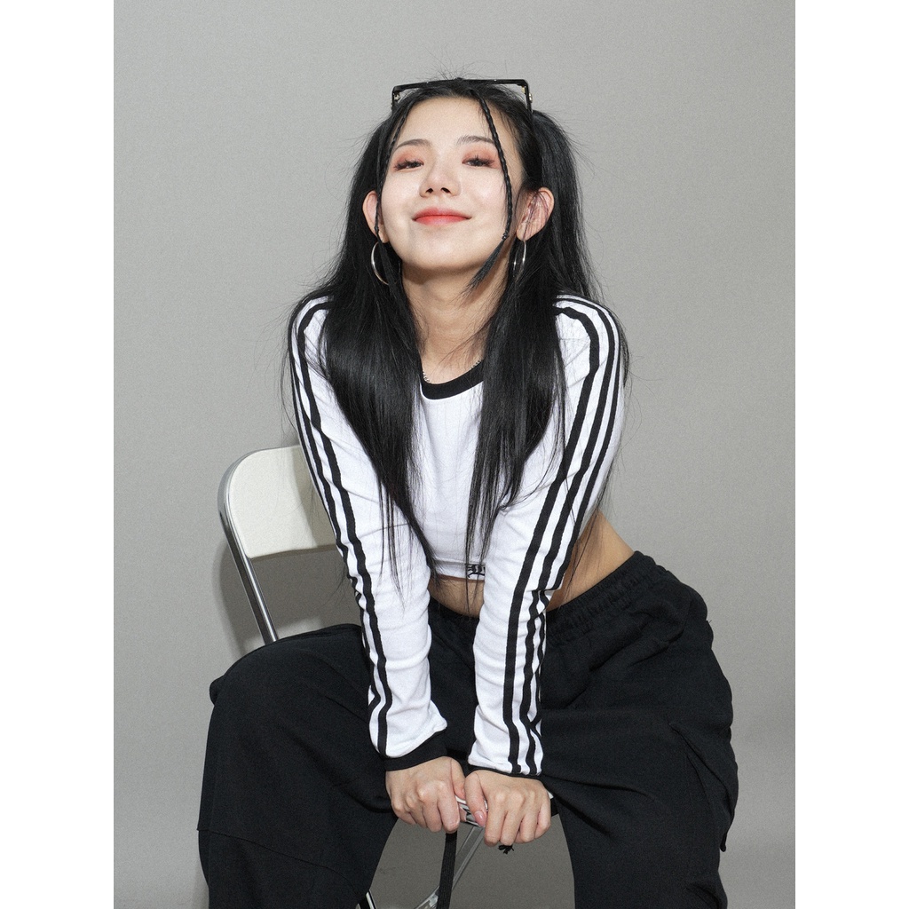 Jiashucheng Áo Croptop Trắng Dáng Ôm Ngắn Phối Màu Tương Phản Dễ Phối Đồ