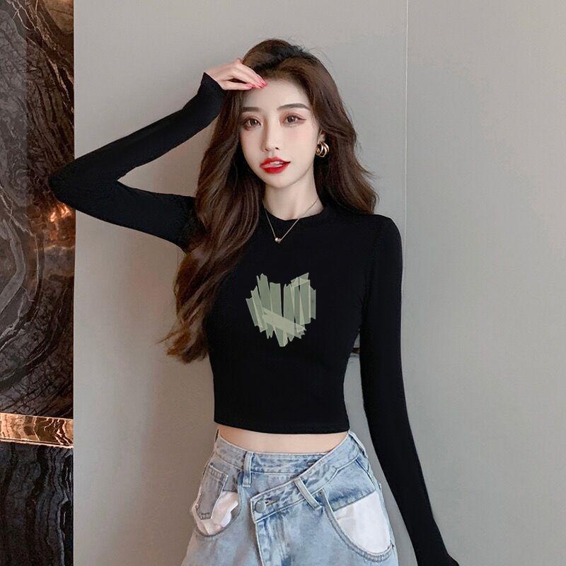 Áo Thun Đen Tay Dài Eo Cao Ôm Sát Quyến Rũ Trẻ Trung Hợp Thời Trang Cho Bạn Gái