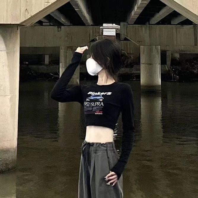 Áo Thun Lửng Tay Dài In Họa Tiết Jiashuchengy2k Millennium Thời Trang Xuân Thu Cho Nữ