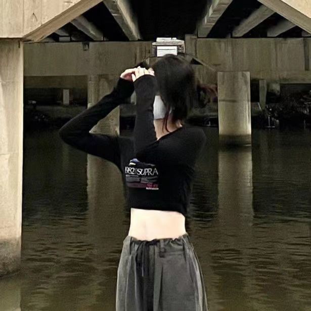 Áo Thun Lửng Tay Dài In Họa Tiết Jiashuchengy2k Millennium Thời Trang Xuân Thu Cho Nữ