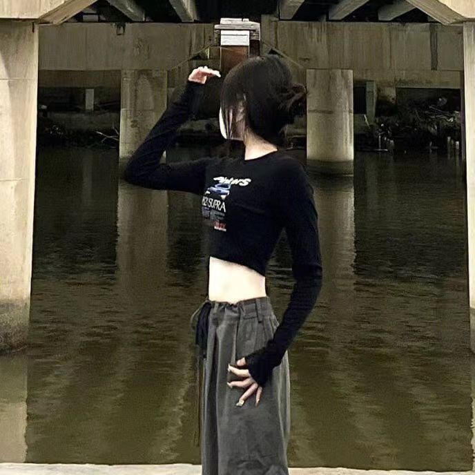 Áo Thun Lửng Tay Dài In Họa Tiết Jiashuchengy2k Millennium Thời Trang Xuân Thu Cho Nữ