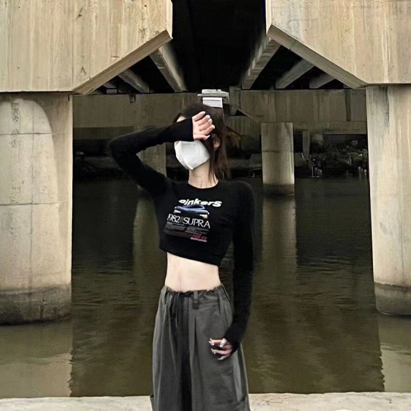 Áo Thun Lửng Tay Dài In Họa Tiết Jiashuchengy2k Millennium Thời Trang Xuân Thu Cho Nữ