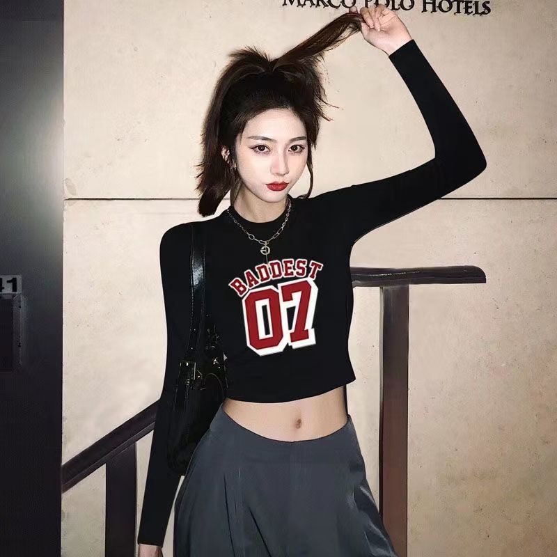 Jiashucheng Áo Thun Ngắn Ôm Sát Tay Dài Cổ Lọ Màu Đen Thời Trang Xuân Thu Cho Nữ