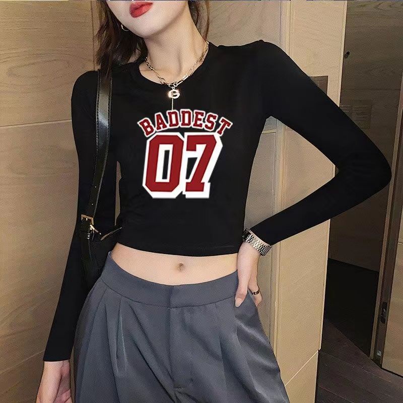 Jiashucheng Áo Thun Ngắn Ôm Sát Tay Dài Cổ Lọ Màu Đen Thời Trang Xuân Thu Cho Nữ