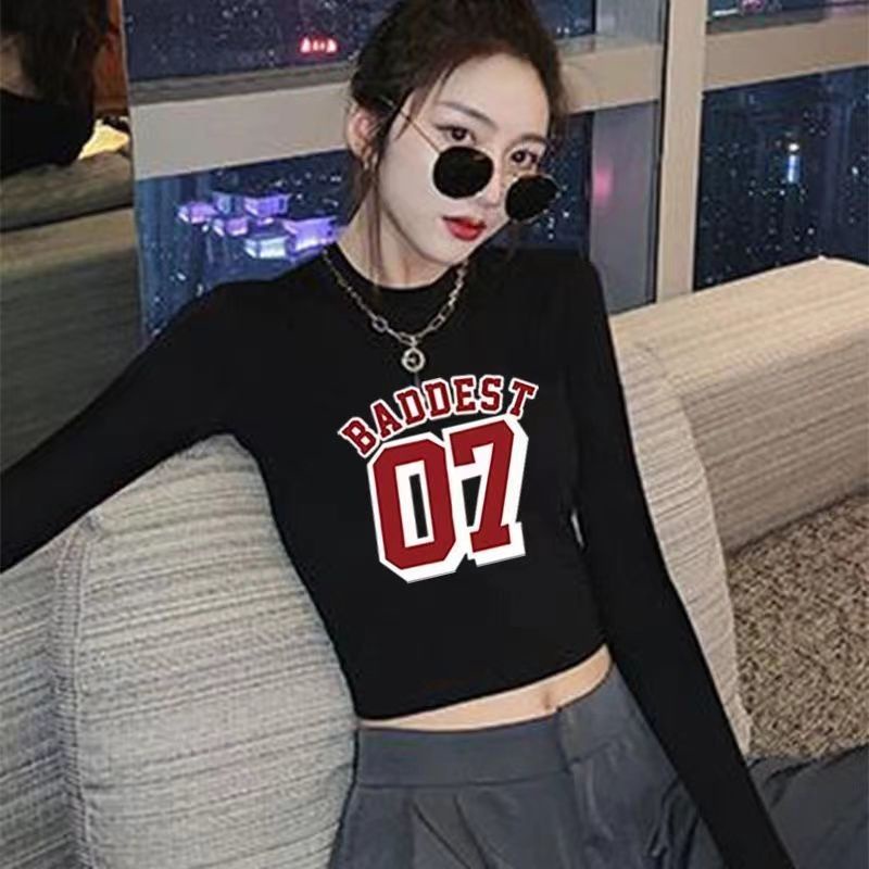 Jiashucheng Áo Thun Ngắn Ôm Sát Tay Dài Cổ Lọ Màu Đen Thời Trang Xuân Thu Cho Nữ