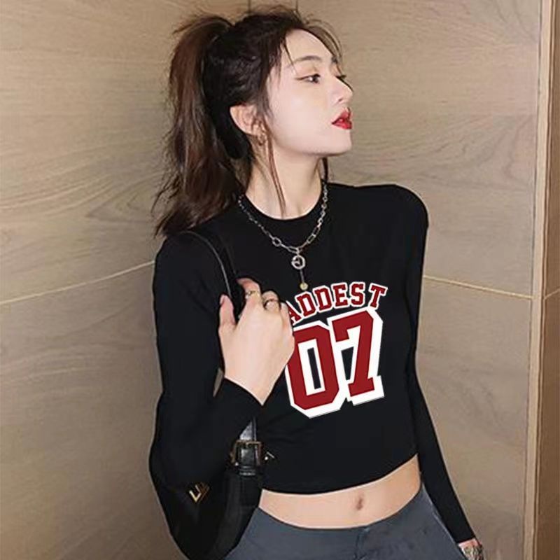 Jiashucheng Áo Thun Ngắn Ôm Sát Tay Dài Cổ Lọ Màu Đen Thời Trang Xuân Thu Cho Nữ