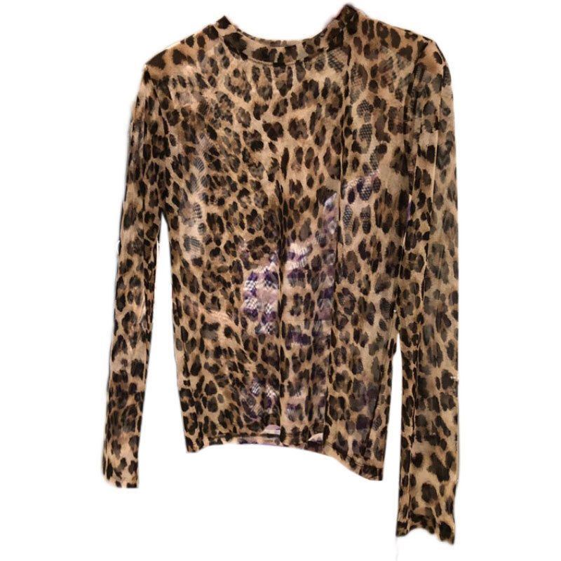 Áo Thun Lưới Lụa Lạnh Mỏng Tay Dài Trong Suốt In Họa Tiết Da Báo Thời Trang Mùa Hè Cho Nữ